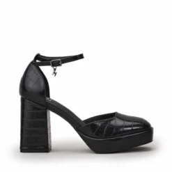 Carrlie Black Patent Mocc Croc