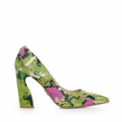 Darlene Lime Green Snake Print Leather